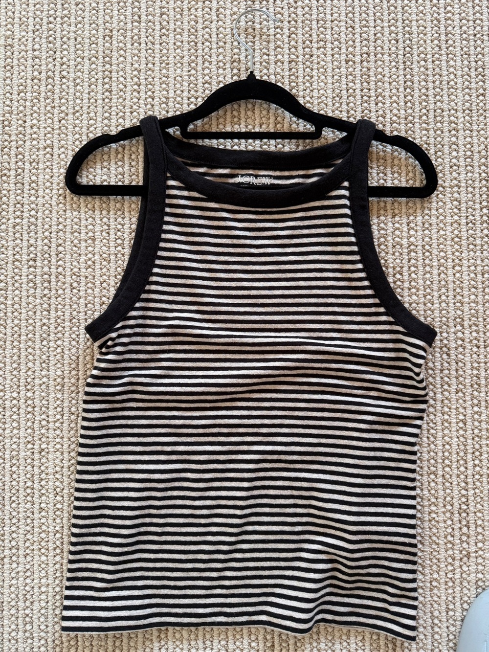 J. Crew Black and White Striped Stretch Linen Tee
